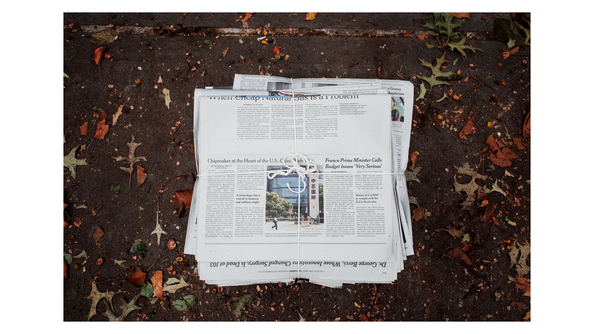 ‘Tied Newspaper in Fall’. Copyright by Nathaniel Phillips.